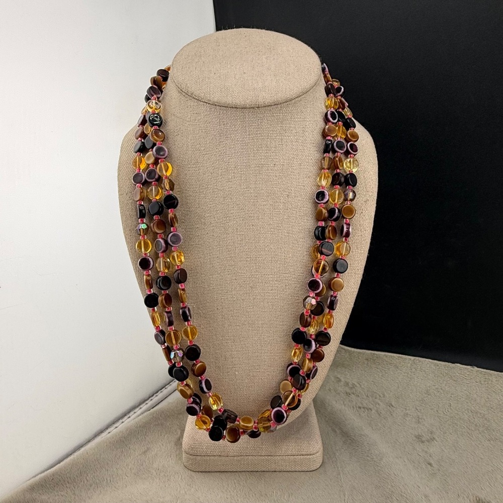 Vintage Western Germany Necklace Layered Beaded Glass Brown‎ Pink  23"
